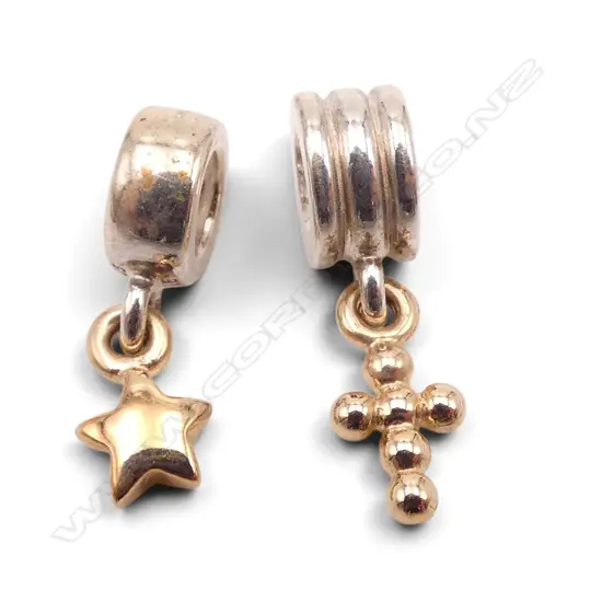2 PANDORA 14ct GOLD & SILVER CHARMS