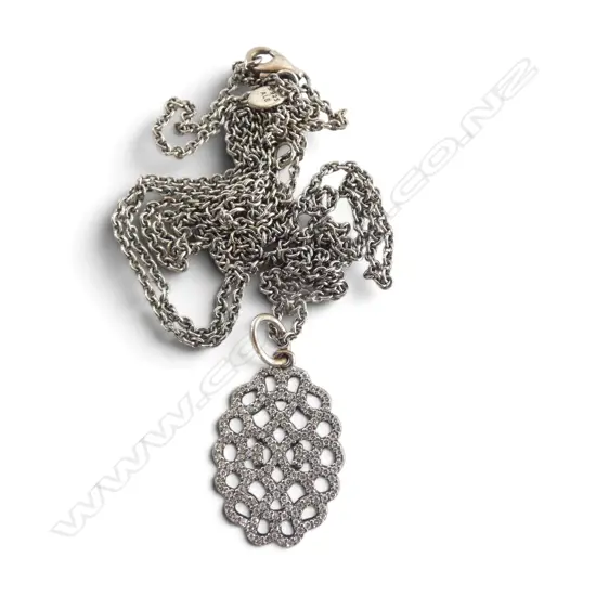 PANDORA LONG SILVER NECKLACE w CUBIC ZIRCONIA 'Shimmering Lace' PENDANT, L.800mm