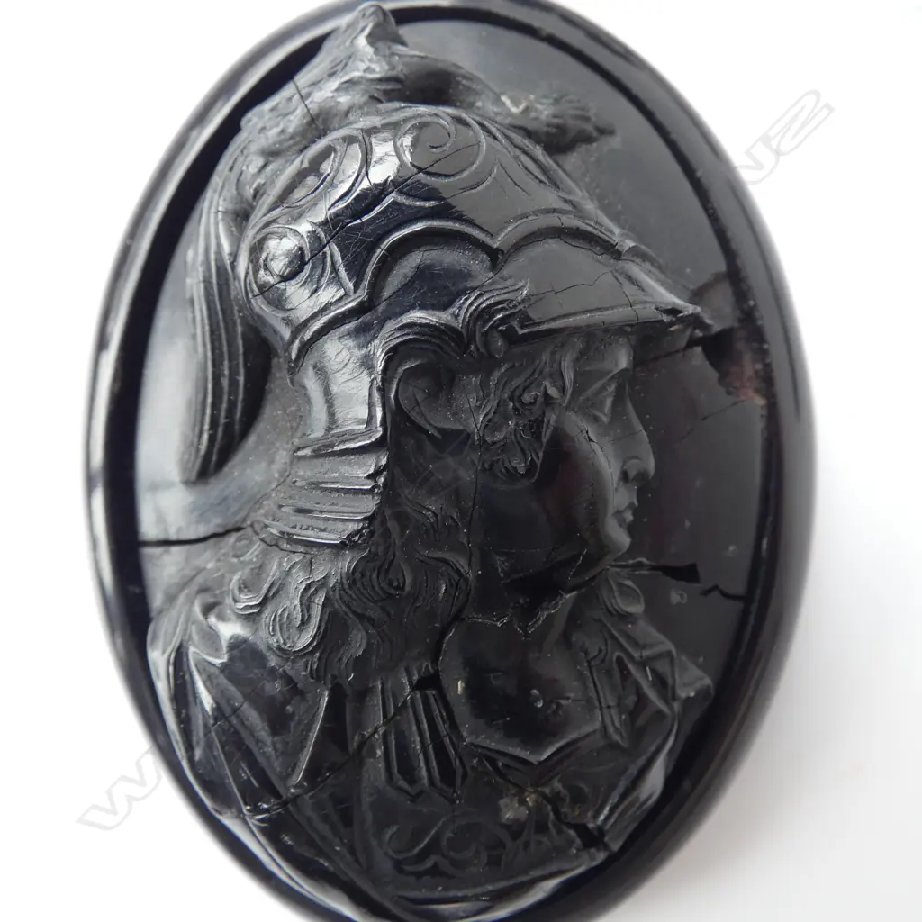 3 BLACK JET? PENDANT cameo & 2 monograms, faults  H.64mm Image 1++