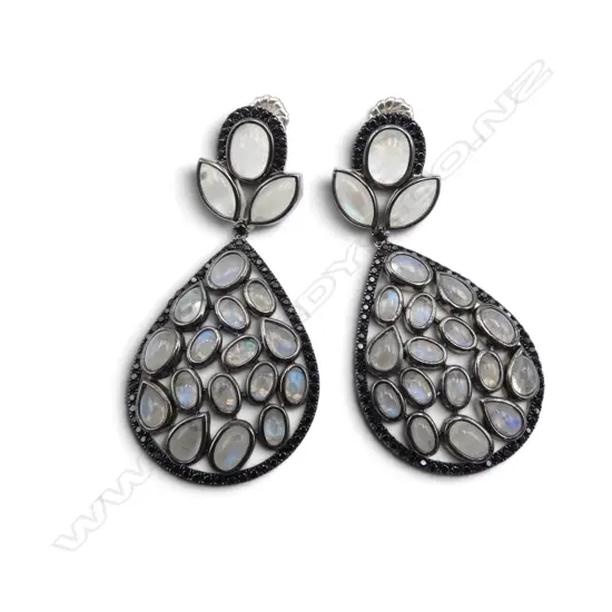 PR STG SILVER, LABRADORITE & BLACK DIAMOND EARRINGS