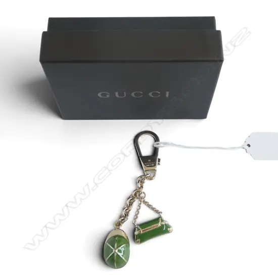 GUCCI BAG CHARM/KEYRING, RIDING HAT & BAG, UNUSED In BOX