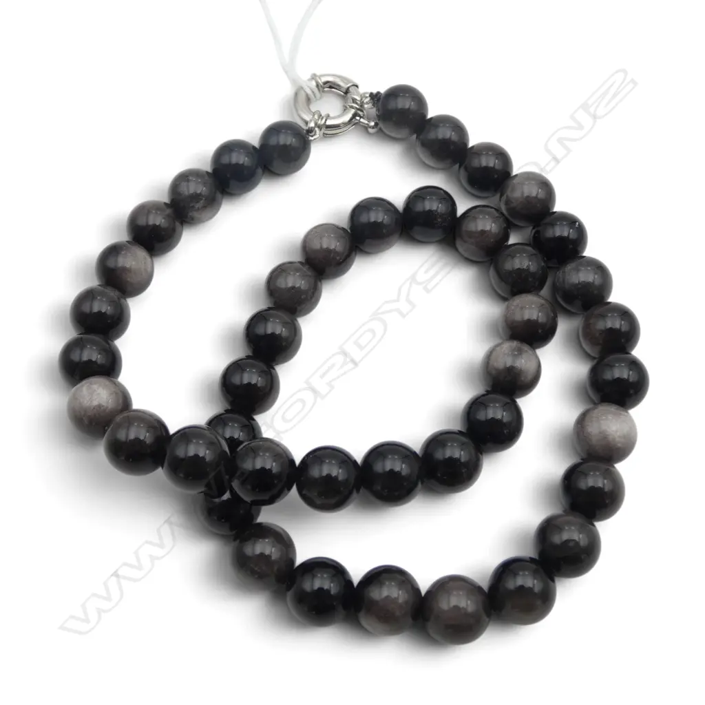 OBSIDIAN BEAD NECKLACE, L.450mm Image 1++