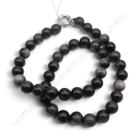 OBSIDIAN BEAD NECKLACE, L.450mm