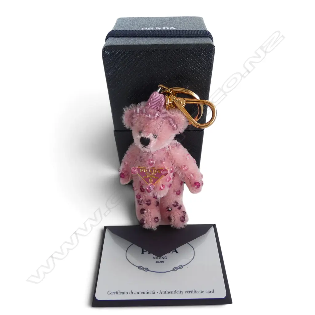 PRADA PINK TEDDY BEAR KEYCHAIN/BAG CHARM - special ed. from 'Trick' Bear collection, L.100mm, box & cert, unused Image 1++