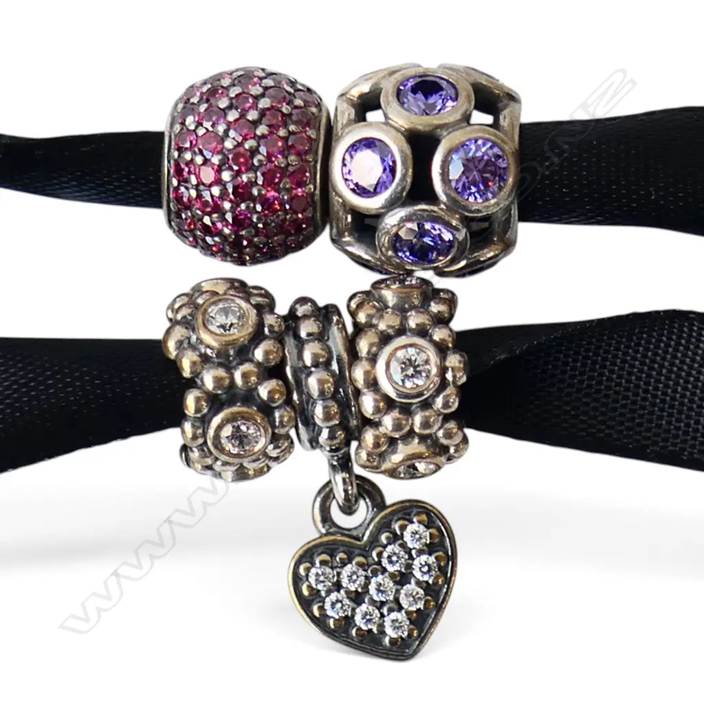 5 SILVER & CUBIC ZIRCONIA PANDORA CHARMS Image 1++