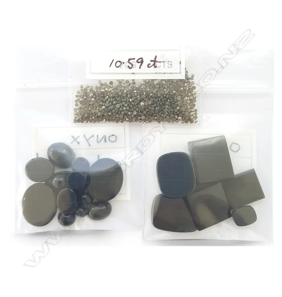 ASSORTED ONYX STONES & MARCASITE STONES 3 bags Image 1++