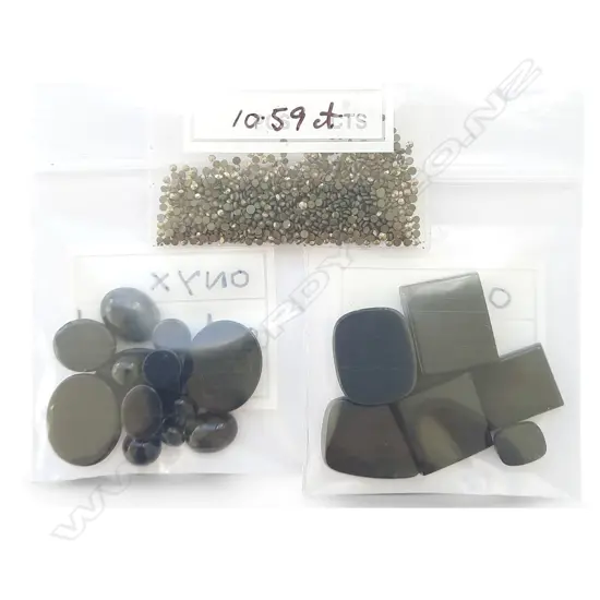ASSORTED ONYX STONES & MARCASITE STONES 3 bags
