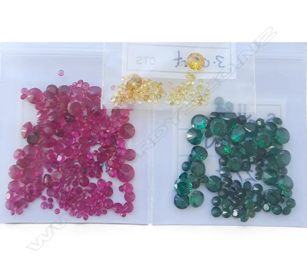 SYNTHETIC GREEN, YELLOW & PINK STONES 3x bags in Assorted sizes Image 1++