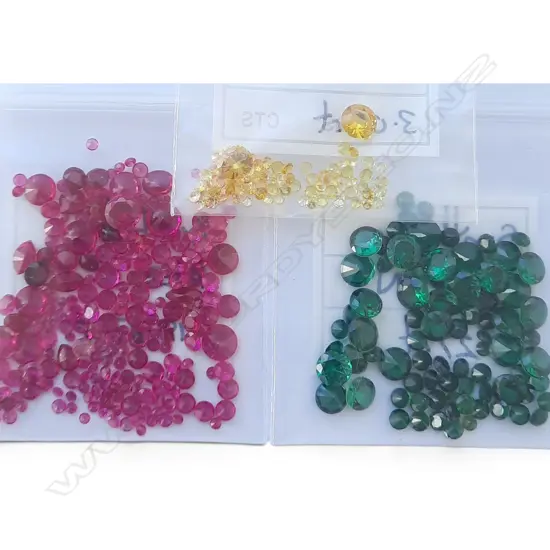 SYNTHETIC GREEN, YELLOW & PINK STONES 3x bags in Assorted sizes