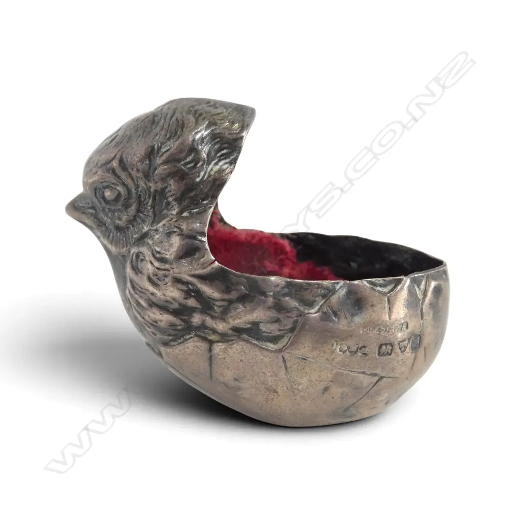Edwardian Chester 1907 silver chick form pin cushion. Cushion absent Image 1++