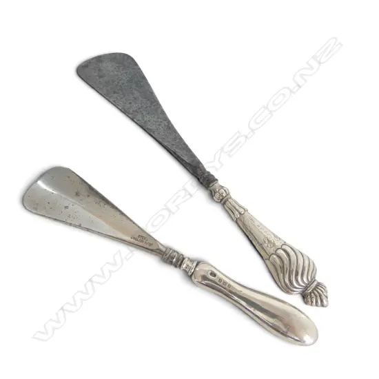 2 SHOE HORNS w. STG SILVER HANDLES