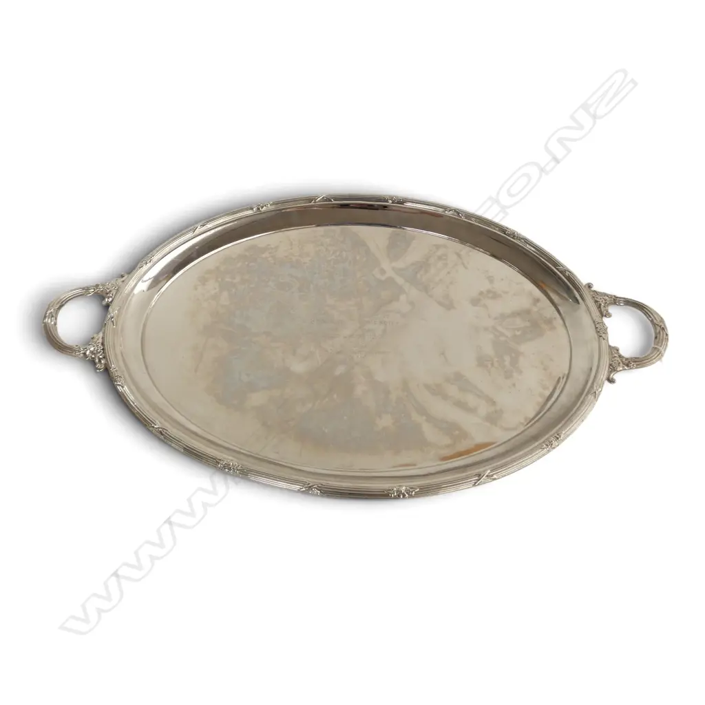 LG SILVER PLATE TRAY 'PRESENTED TO GRAND PRESIDENT BRO. ALF. THOMPSON..' W.680mm Image 1++