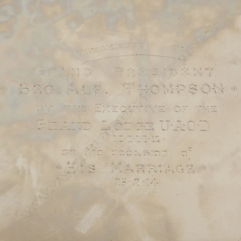 LG SILVER PLATE TRAY 'PRESENTED TO GRAND PRESIDENT BRO. ALF. THOMPSON..' W.680mm Image 1++