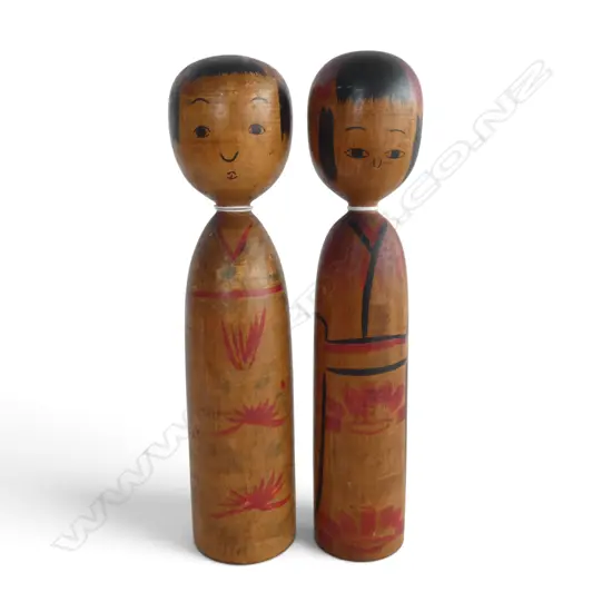 2 JAPANESE 1920's KOKESHI DOLLS, SIGNED, H.245mm