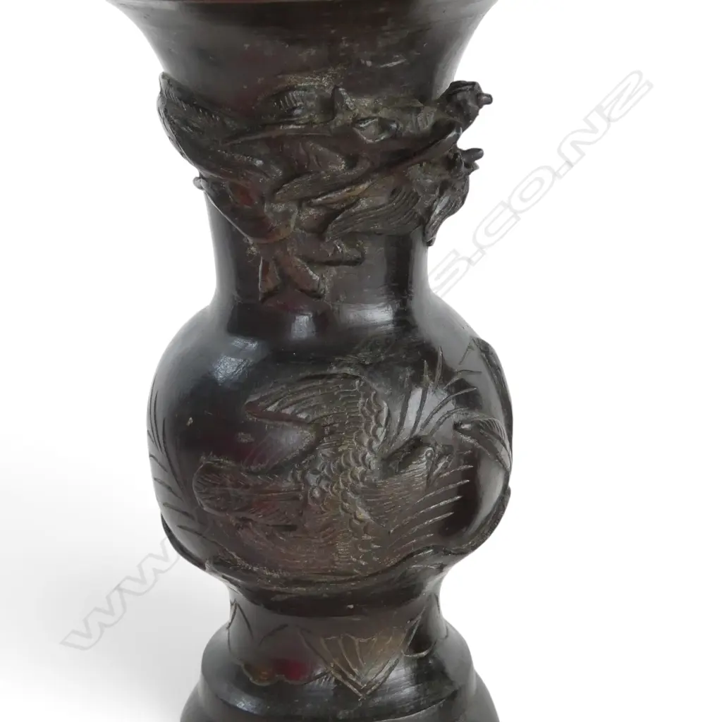 PR 19thC JAPANESE BRONZE BALUSTER VASES with dragons H.173mm. minor faults Image 1++