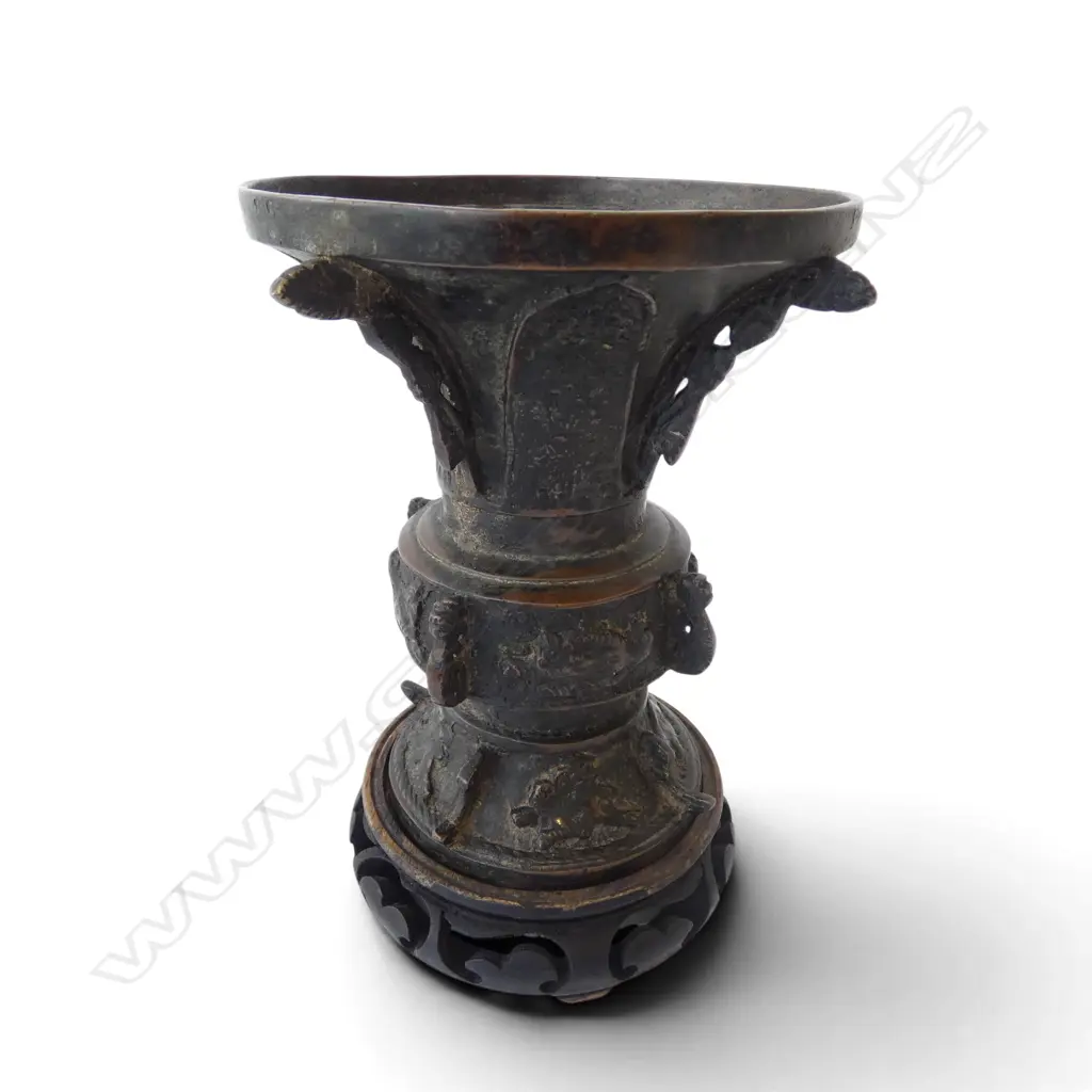CHINESE BRONZE GU SHAPE VASE H.210mm Image 1++
