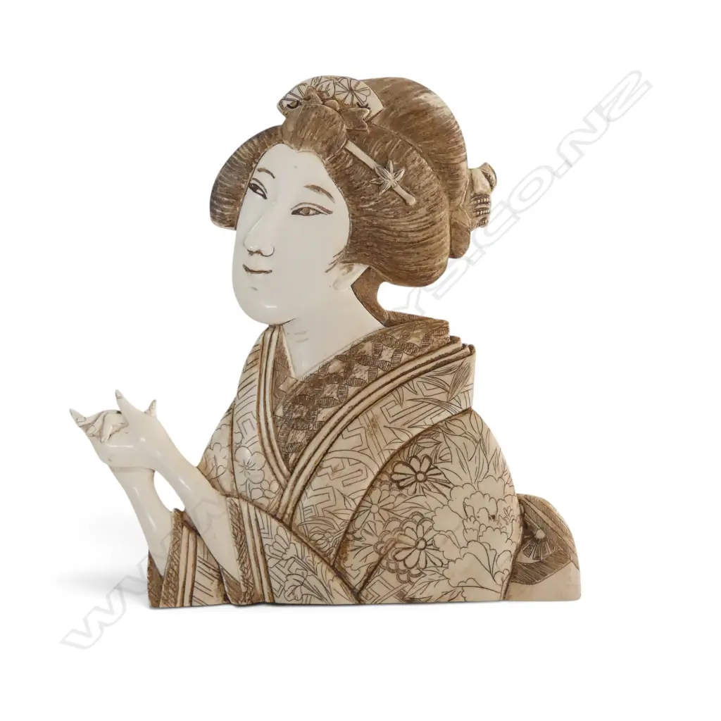 VINTAGE IVORY JAPANESE CARVING OF A BIJIN signed verso, FAULTS H.220mm Image 1++