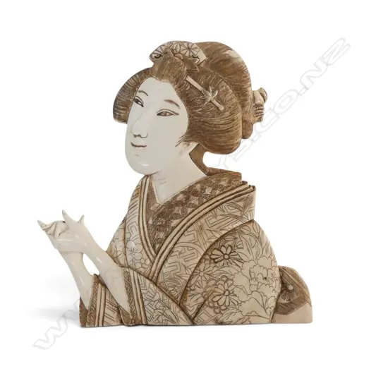VINTAGE IVORY JAPANESE CARVING OF A BIJIN signed verso, FAULTS H.220mm