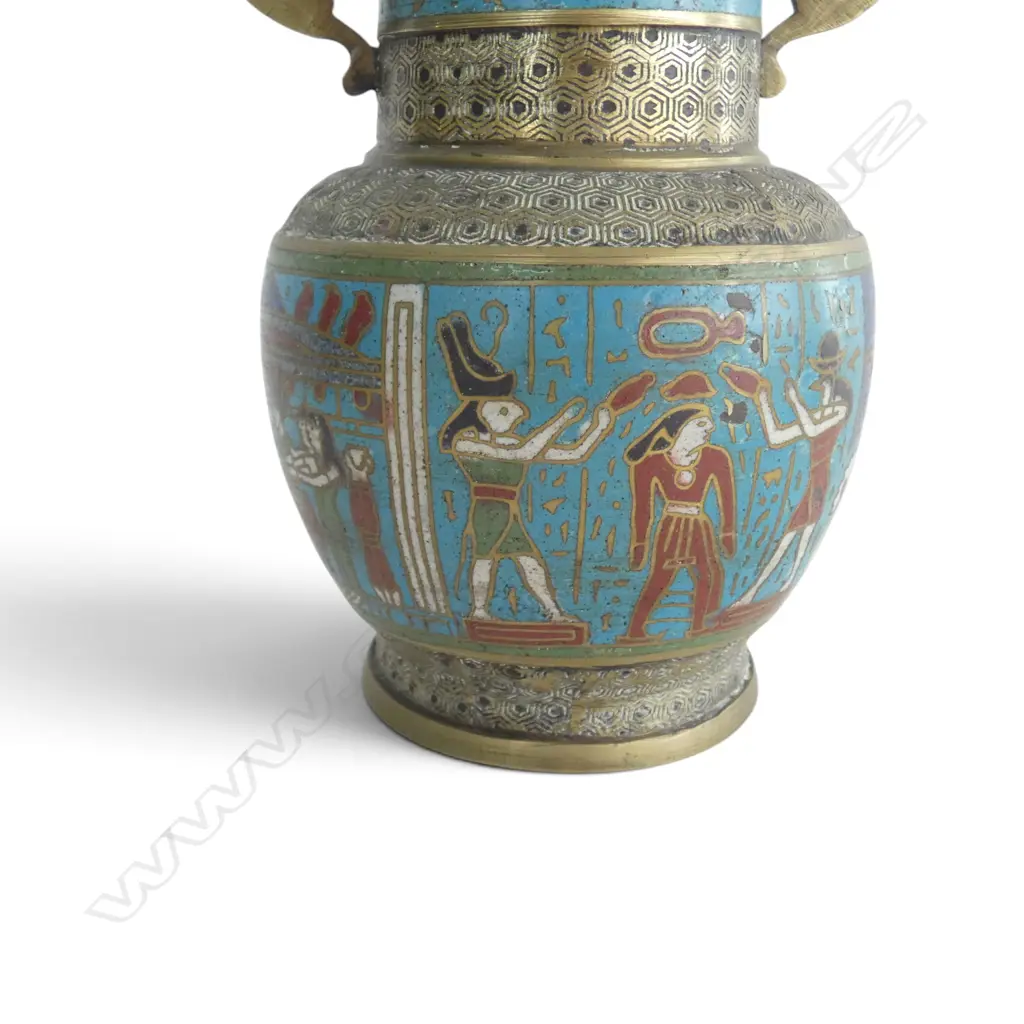 ORIENTAL VASE w. EGYPTIAN CLOISONNE DECORATION H.245mm Image 1++
