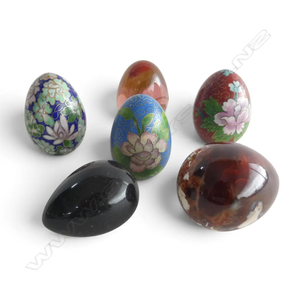 3 CLOISONE EGGS L60MM & 2STONE 1 GLASS EGG Image 1++