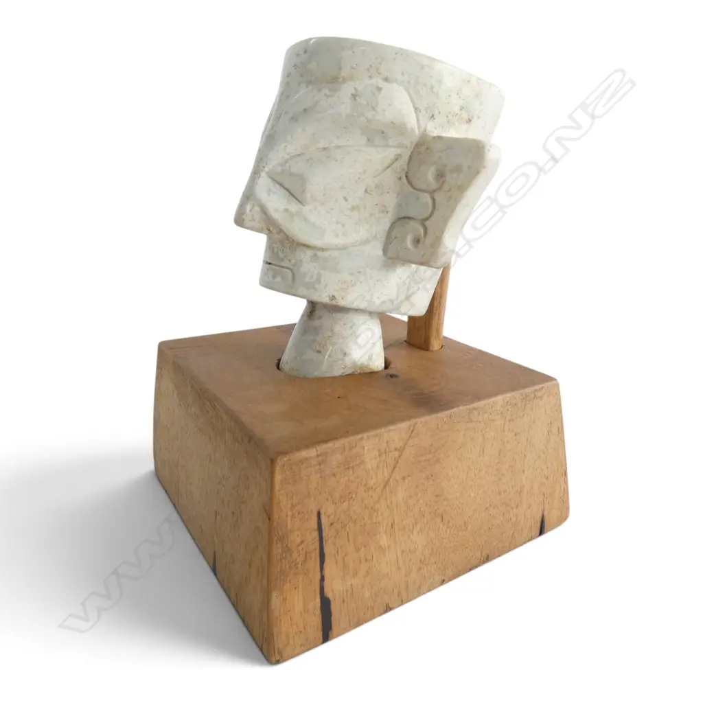 CHNESE CARVED FACE on wooden stand H.180mm Image 1++