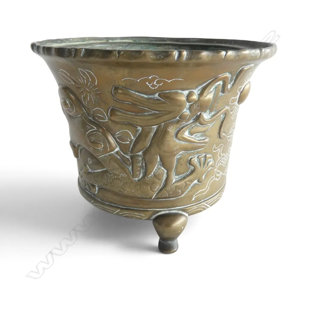 CHINESE BRASS DRAGON PLANTER H.135mm Image 1++