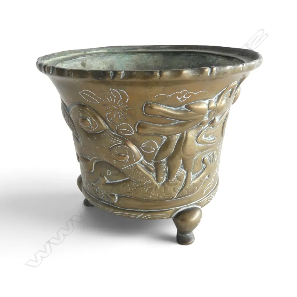 CHINESE BRASS DRAGON PLANTER H.135mm Image 1++