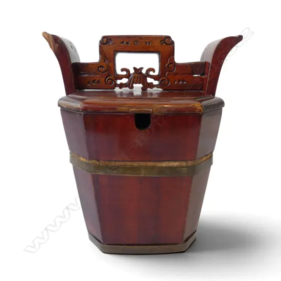 CHINESE LIDDED WOODEN BASKET H.285mm