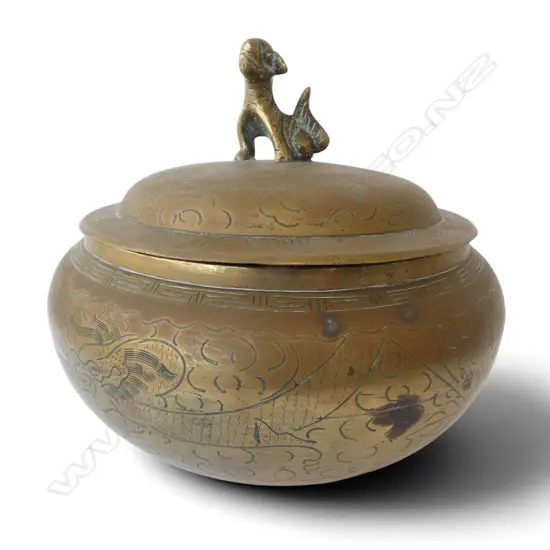 CHINESE BRASS FOOTED LIDDED BOWL Dia.240mm