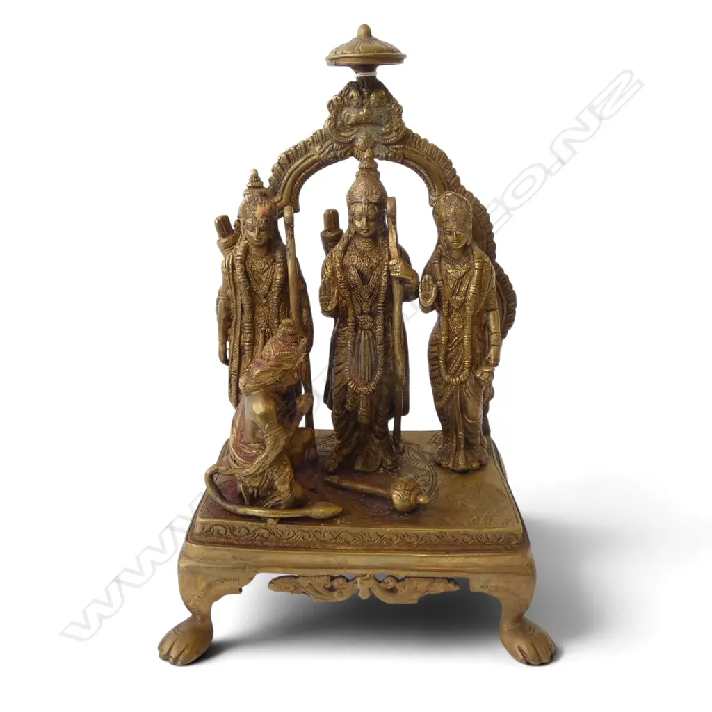 INDIAN BRONZE/BRASS? STATUE 4 RELIGOUS FIGURES UPON AN ALTER faults H.325mm Image 1++