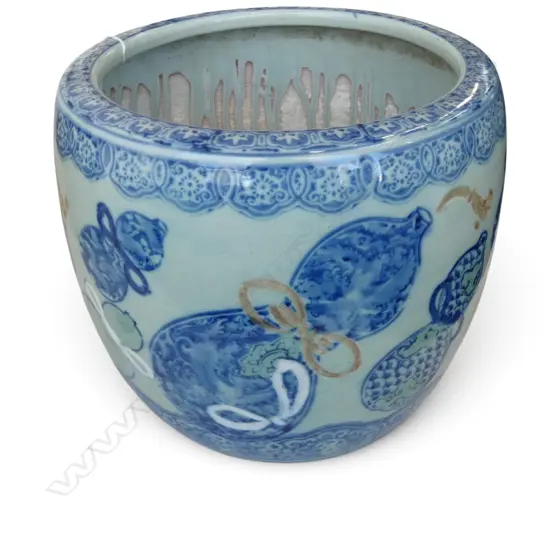 OLD JAPANESE IMARI HIBACHI blue glazed double gourd decoration H.255mm Dia.300mm