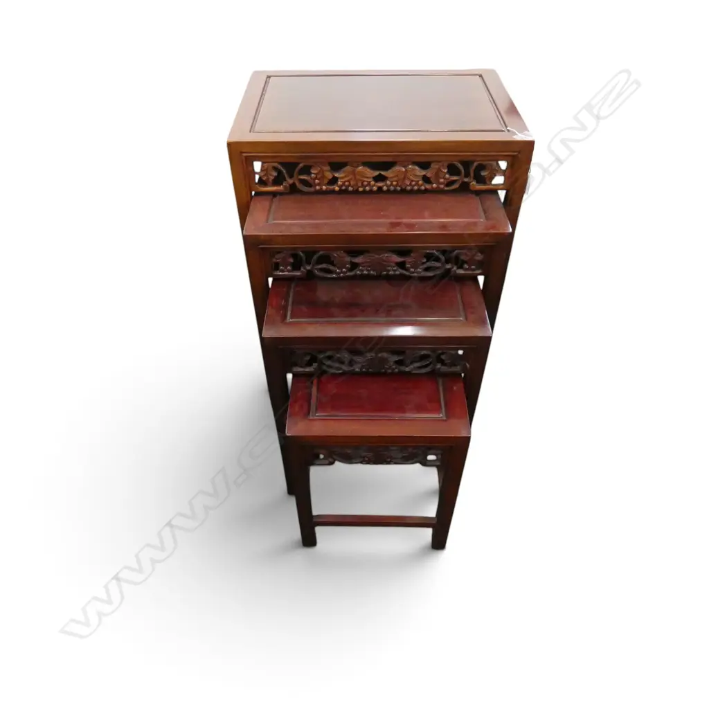 4 CHINESE ROSEWOOD NESTING TABLES W.505mm Image 1++