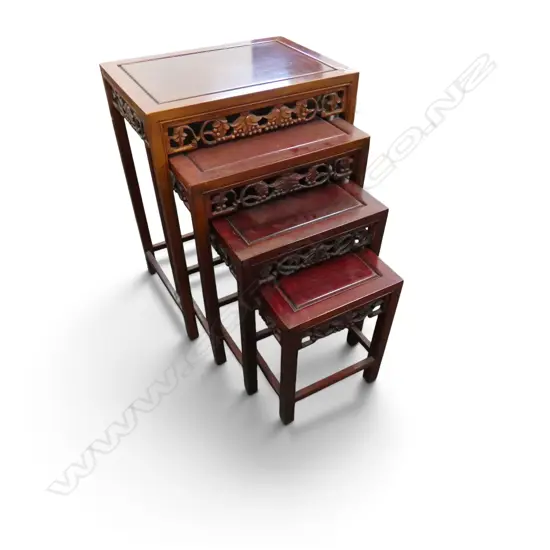 4 CHINESE ROSEWOOD NESTING TABLES W.505mm