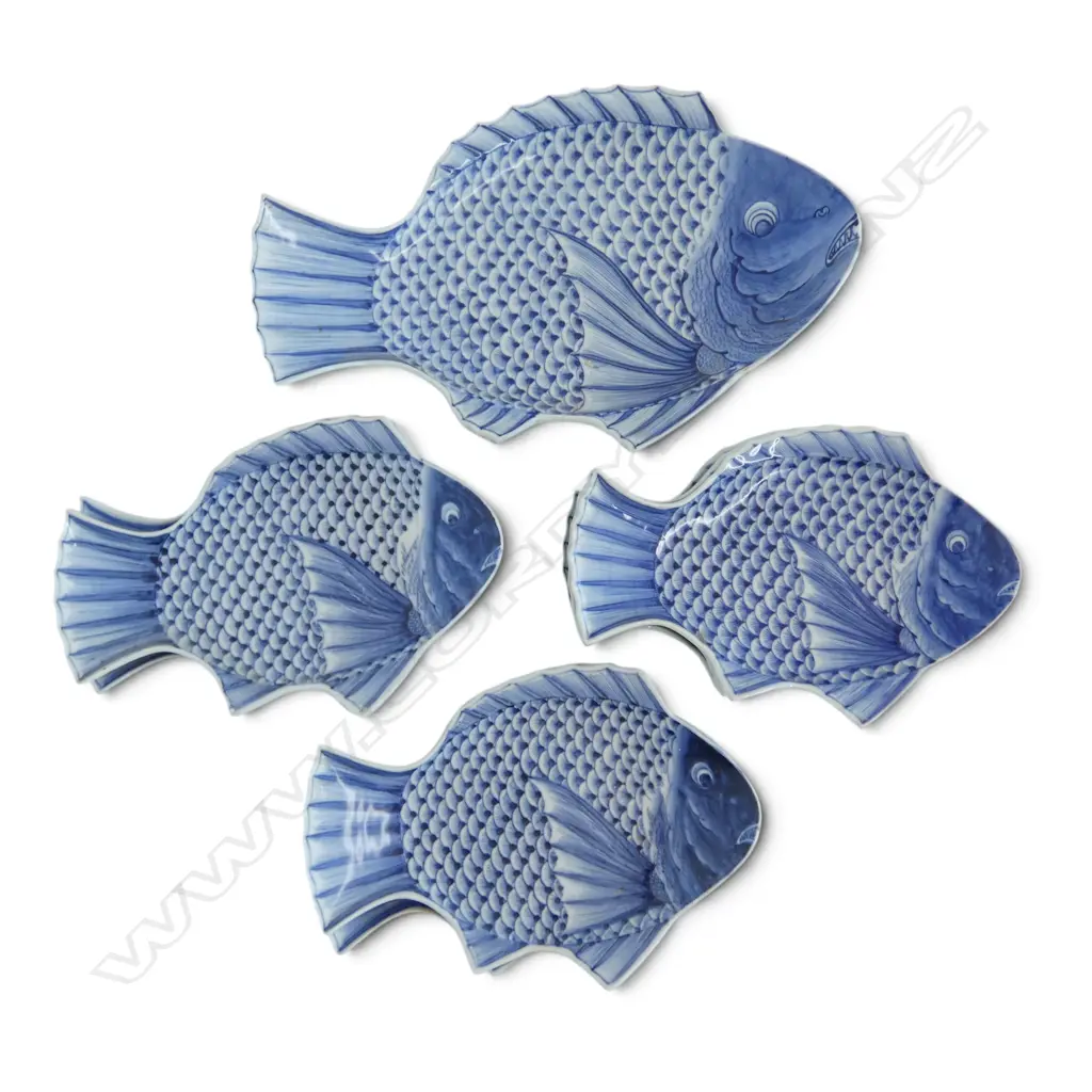 9 ORIENTAL FISH PLATES (SERVER W.370mm + 8 W.255mm) Image 1++