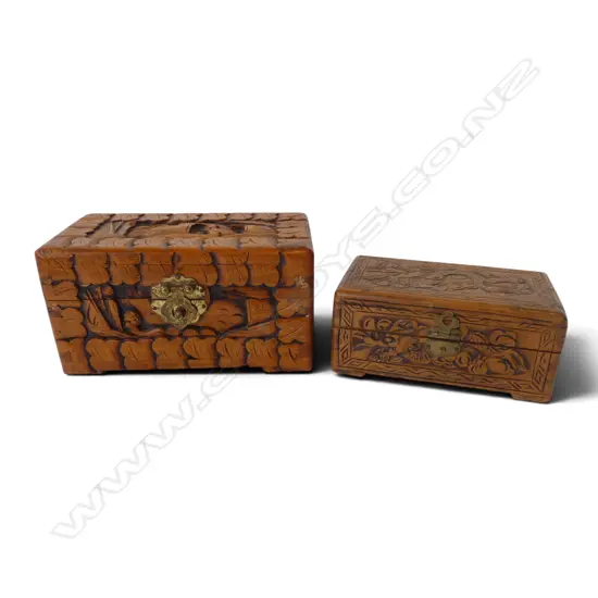 2 MINIATURE CARVED CAMPHOR WOOD BOXES L.205mm