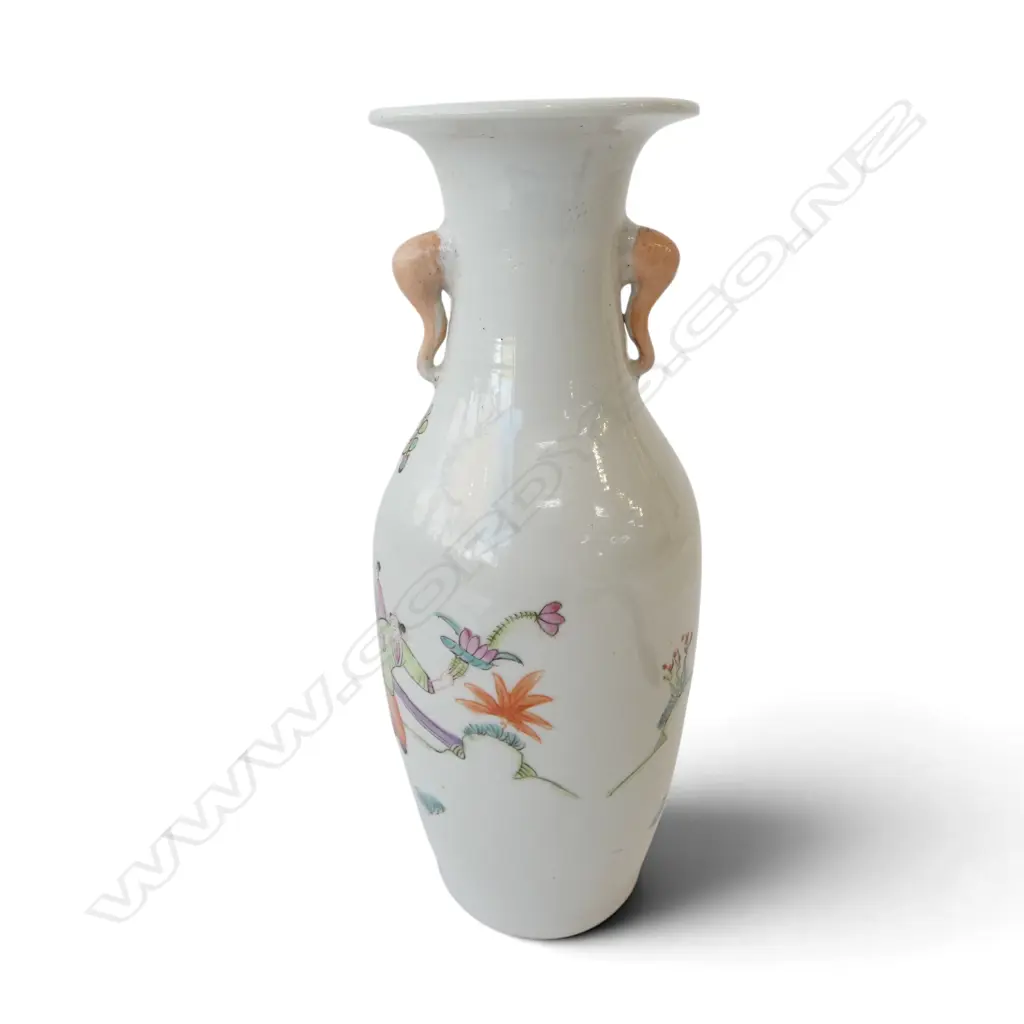 Chinese famille rose vase. Elephant head handles. With scenes of a Mother Teaching Her Sons. H.250mm Image 1++