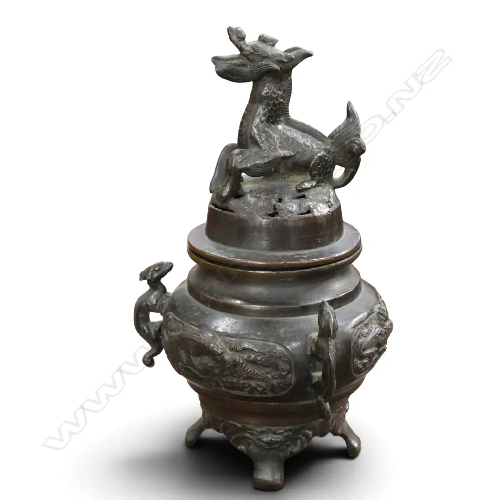 ANTIQUE CHINESE BRONZE INCENSE BURNER H190MM 1 SIDE LUG MISSING Image 1++