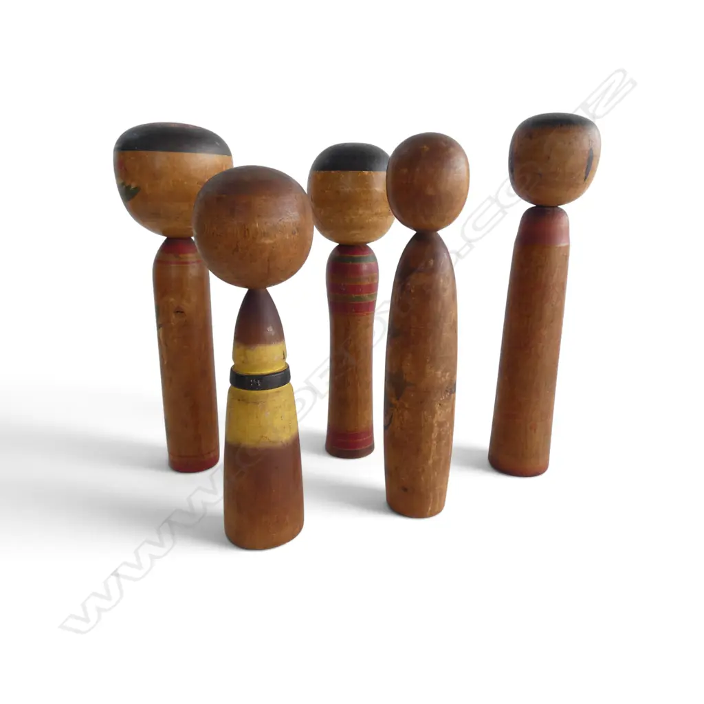 5 ANTIQUE JAPANESE KOKESHI DOLLS c1910-1920, H.210-240mm Image 1++