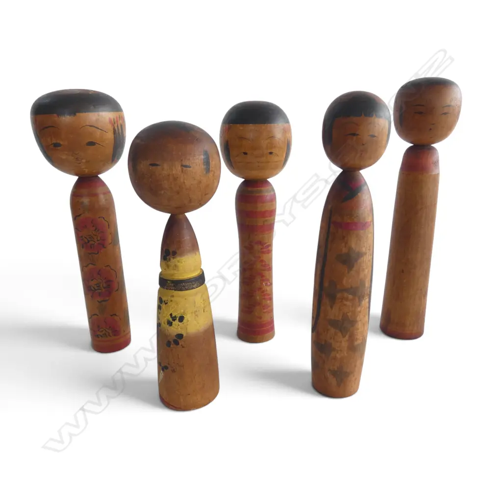 5 ANTIQUE JAPANESE KOKESHI DOLLS c1910-1920, H.210-240mm Image 1++