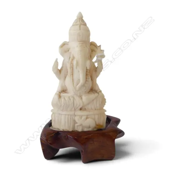 SMALL IVORY CARVING OF GANESH ON STAND H80MM