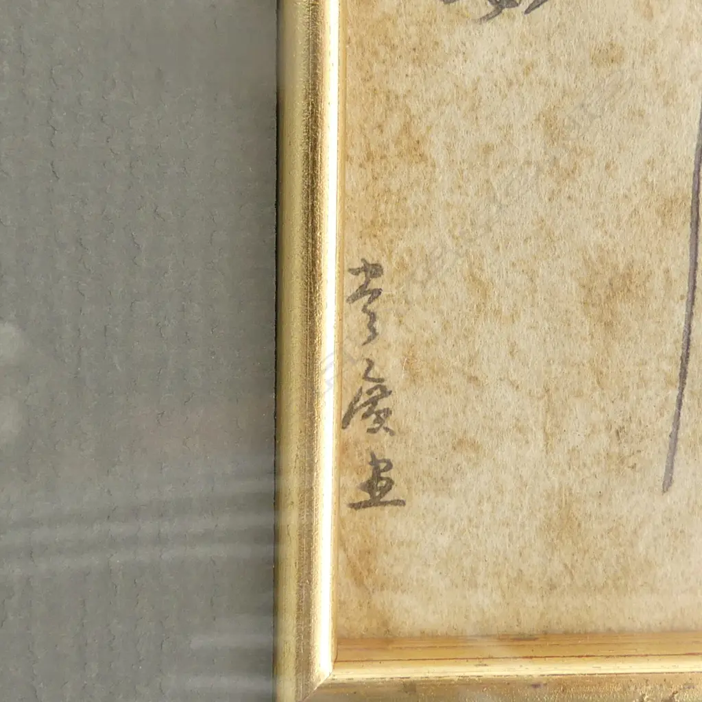 UTAGAWA TOYOHIRO (1773-1828), SIGNED FRAMED BRUSH PAINTING WEEPING WILLOW AT SEKI STATION, SOME FOXING, 175 X 110MM Image 1++