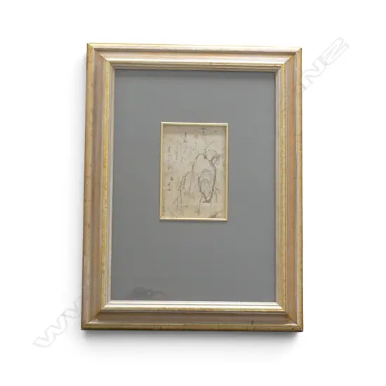 UTAGAWA TOYOHIRO (1773-1828), SIGNED FRAMED BRUSH PAINTING WEEPING WILLOW AT SEKI STATION, SOME FOXING, 175 X 110MM