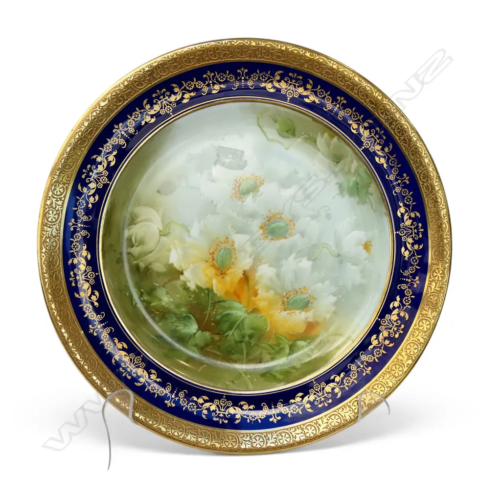 ENGLISH HAND-PAINTED & SIGNED FLORAL CABINET PLATE by A. Wagg Dia.255mm Image 1++