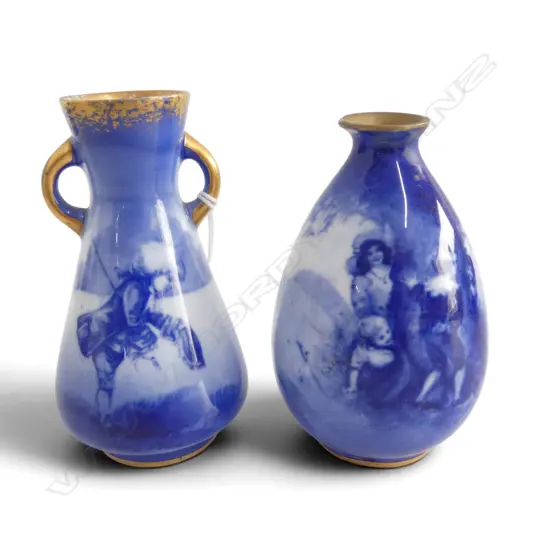 2 ROYAL DOULTON BLUE CHILDREN MINI VASE, H.90/100mm