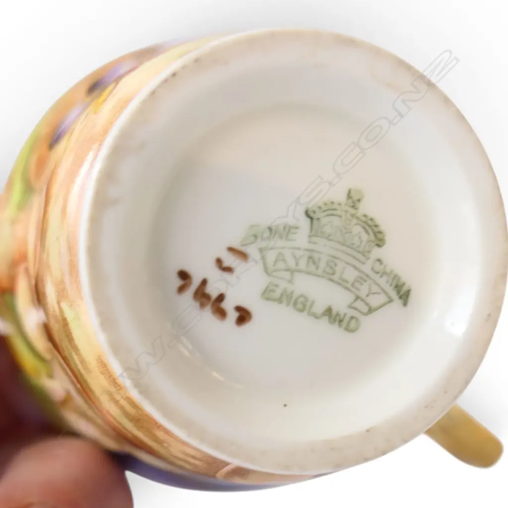 AYNSLEY ORCHARD GOLD DEMI TASSE 4 CUP & SAUCER COFFEE SET w POT + SUGAR & CREAM Image 1++