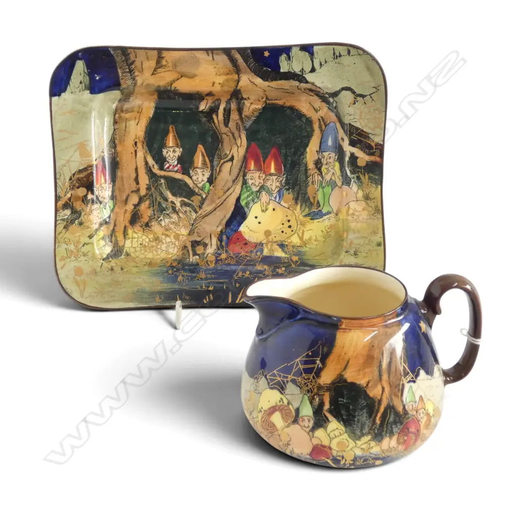 ROYAL DOULTON GNOMES SERIES WARE PLATE & JUG, c1930-1959 designer Charles Noke Image 1++
