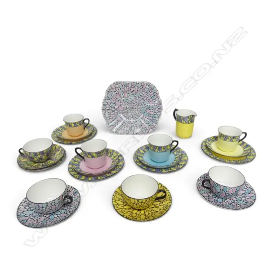 COLLECTION OF 5 SHELLEY CHINA CSPS CAKE PLATE JUG & 3CSS OILY DOT PAT