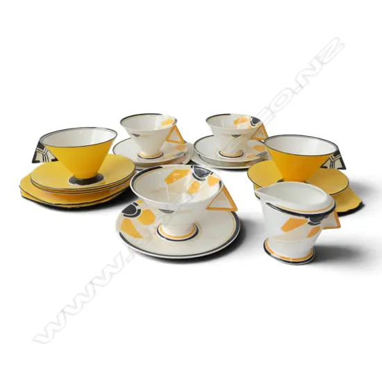 2 PART DECO SHELLEY CHINA  SETS TRIANGLE HANDLES GEOMETRIC PATS