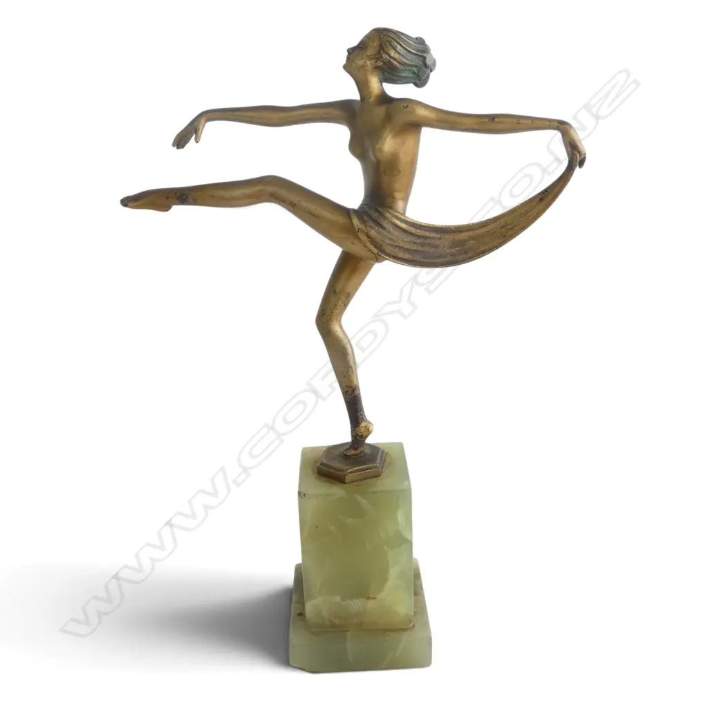 AFTER JOSEF LORENZL DECO GILT BRONZE FIGURINE ON ONYX BASE H.200mm Image 1++