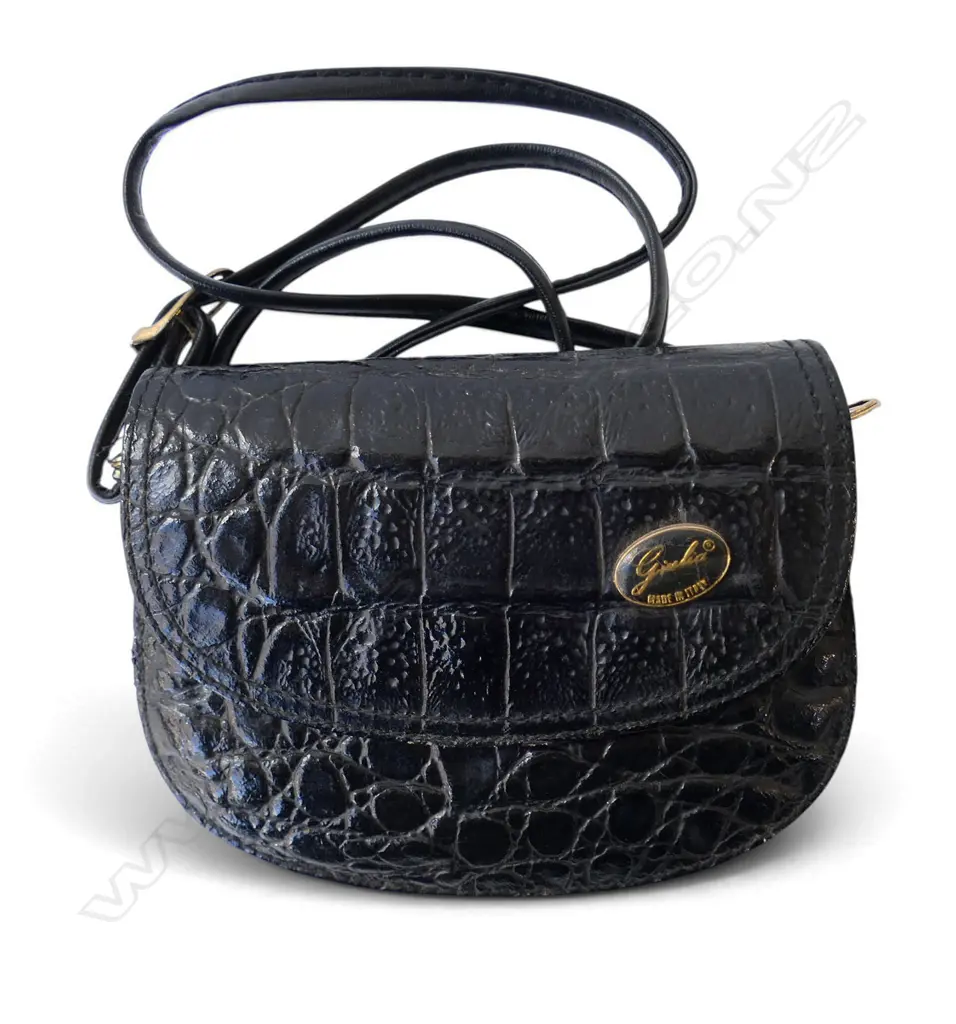 VINTAGE ITALIAN BLACK LEATHER HANDBAG W.160mm Image 1++